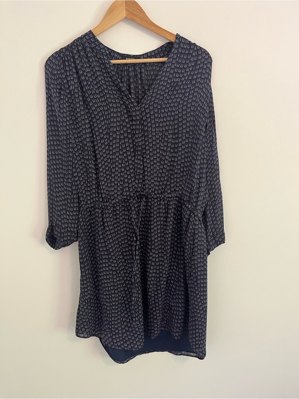 Babaton Navy and White Printed Long Sleeve Dress - 100% Silk